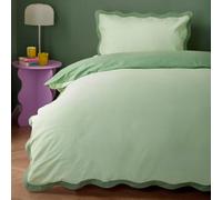 furn. Wiggle Scallop Duvet Cover Set - Easy Care Cotton Blend Wave Border Edge Bedding (Green - Single)