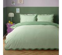 furn. Wiggle Scallop Duvet Cover Set - Easy Care Cotton Blend Wave Border Edge Bedding (Green - Super King)