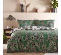 furn. Wild Cat Duvet Cover Set - Reversible Tropical Jungle Easy Care Bedding (Jungle Green - Double - 200x200cm)