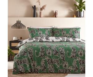 furn. Wild Cat Duvet Cover Set - Reversible Tropical Jungle Easy Care Bedding (Jungle Green - King - 230x220cm)
