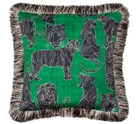 Furn. Wildcat Velvet Fringed Cushion Cover, 45 x 45 cm, Jungle Green