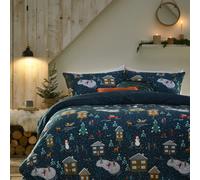 furn. Winter Pine Duvet Cover Set, Polyester, Navy, Single