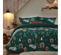 Furn Winter Pines Fleece Duvet Cover Set - Pine Green - Single - Pine Green - 100% Mixed