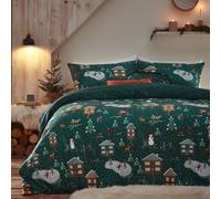 Winter Pines Pyjama Fleece Festive Duvet Cover Set Furn Green Single
