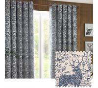 Furn Winter Woods Animal Chenille Eyelet Curtain Pair In Midnight Midnight