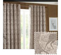 furn. Winter Woods Animal Chenille Jacquard Eyelet Curtains - 2 Panels - Width x Drop - 168 x 229cm (66 x 90) - Taupe