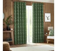 Furn Winter Woods Chenille Animals Eyelet Curtains - Emerald - 168cm x 229cm - Emerald - 100% Polyester