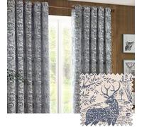 Furn Eyelet Curtains Winter Woods Chenille Room Darkening Woodland Animals, Midnight, 229x137cm, 2pc