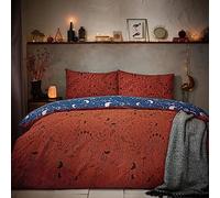 Furn Witchy Vibes Duvet Cover Set - Reversible Halloween Design Soft Cotton Blend with Celestial Reverse (Orange - Single)