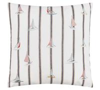 furn. Wylder Abersoch Regatta Feather Filled Cushion - Embroidered Nautical Stripe Coastal Sailboat Cotton Decorative Pillow (Ecru - 45x45cm)