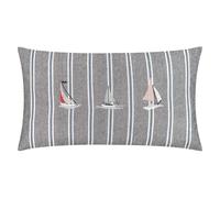 furn. Wylder Abersoch Regatta Feather Filled Cushion - Embroidered Nautical Stripe Coastal Sailboat Cotton Decorative Pillow (Navy - 40x60cm)