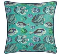 furn. Wylder Abyss Fish Polyester Filled Cushion - Hand Painted Ocean Inspired Tropical Fish Chenille Decorative Pillow (Teal - 43x43cm)
