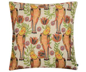 furn. Wylder Akamba Cockatiels Feather Filled Cushion - Botanical Tropical Paisley Bird Linen Look Decorative Pillow (Multicolour - 50x50cm)