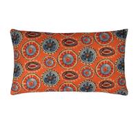 furn. Wylder Akamba Tribal Feather Filled Cushion - Tribal Inspired Paisley Linen Look Piped Decorative Pillow (Tangerine - 30x50cm)