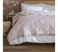 furn. Wylder Amelia Bedspread - Reversible Floral Quilted Ruffle Trim Coverlet Bedding (Blush - 150x200cm)