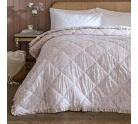 furn. Wylder Amelia Bedspread - Reversible Floral Quilted Ruffle Trim Coverlet Bedding (Blush - 240x260cm)