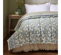 furn. Wylder Annabelle Bedspread - Reversible Floral Quilted Cotton Coverlet Bedding (Blue - 150x200cm)