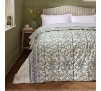 furn. Wylder Annabelle Bedspread - Reversible Floral Quilted Cotton Coverlet Bedding (Blue - 240x260cm)
