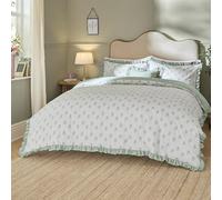 furn. Wylder Ava Duvet Cover Set - Reversible Botanical Leaf Cotton Rich Ruffle Bedding (White Sage - Single)
