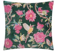 furn. Wylder Aviary Cushion Cover - Cotton Velvet Country Garden Bird Decorative Case (Teal Green - 50x50cm)