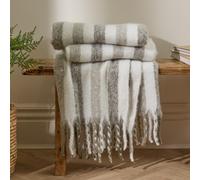 furn. Wylder Beechwood Throw - Soft Fringe Woven Stripe Cotton Blanket (Heath - 140x180cm)