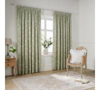 furn. Wylder Bella Pencil Pleat Curtain Pair - 100% Cotton Natural Botanical Floral Lined Drapes (Sage - 117x137cm)
