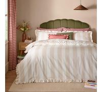 furn. Wylder Birdie Stripe Duvet Cover Set (Oat/Milk - Super King) | Vintage Inspired Wavy Contrast Striped Ruffle Trim Cotton Rich Bedding