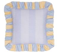 furn. Wylder Birdie Stripe Feather Filled Cushion - Ruffle Edge Cotton Striped Decorative Pillow (Lemon/Sky - 45x45cm)