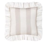 furn. Wylder Birdie Stripe Feather Filled Cushion - Ruffle Edge Cotton Striped Decorative Pillow (Oat/Milk - 45x45cm)