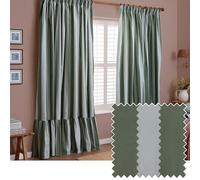 furn. Wylder Birdie Stripe Pencil Pleat Curtain Pair - Ruffled Cotton Striped Room Darkening Curtains (Baygreen/Mist - Width 229 x Drop 137cm)