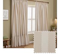 furn. Wylder Birdie Stripe Pencil Pleat Curtain Pair - Ruffled Cotton Striped Room Darkening Curtains (Oat/Milk - Width 229 x Drop 229cm)