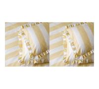furn. Wylder Birdie Stripe Pillowcase Pair - Reversible Ruffle Edge Cotton Rich Striped Pillow Covers (Butter Yellow - 50x75cm) (Pack of 2)