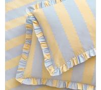 furn. Wylder Birdie Stripe Pillowcase Pair - Reversible Ruffle Edge Cotton Rich Striped Pillow Covers (Lemon/Sky - 50x75cm)