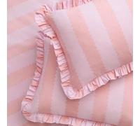 furn. Wylder Birdie Stripe Pillowcase Pair - Reversible Ruffle Edge Cotton Rich Striped Pillow Covers (Pink/Raspberry - 50x75cm)