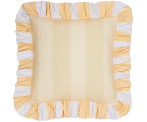 furn. Wylder Birdie Stripe Polyester Filled Cushion - Ruffle Edge Cotton Striped Decorative Pillow (Butter Yellow - 45x45cm)