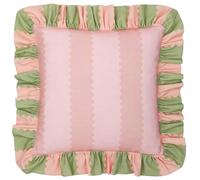 furn. Wylder Birdie Stripe Polyester Filled Cushion - Ruffle Edge Cotton Striped Decorative Pillow (Pink/Green - 45x45cm)