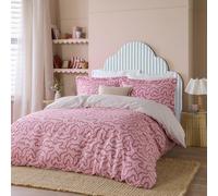 furn. Wylder Brianna Duvet Cover Set - Reversible Floral and Stripe 100% Tumbled Cotton Bedding (Cherry - Double)