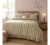 Wylder Connie Striped Ruffle Duvet Cover Set, Olive, Double