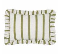 furn. Wylder Connie Feather Filled Cushion - Striped Ruffle Linen Textured Decorative Pillow (Olive - 35x50cm)