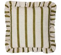 furn. Wylder Connie Square Polyester Filled Cushion - Striped Ruffle Linen Textured Decorative Pillow (Olive - 45x45cm)