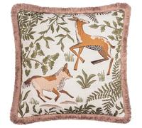 furn. Wylder Fable Fox and Deer Cushion Cover - Embroidered Woodland Forest Fringe Trim Decorative Case (Willow Green - 45x45cm)