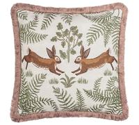 furn. Wylder Fable Rabbits Cushion Cover - Embroidered Woodland Cottage Cotton Decorative Case (Willow Green - 30x50cm)