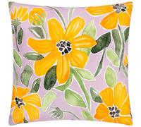 furn. Wylder Flowers Outdoor Polyester Filled Cushion - Reversible Striped Pastel Floral Decorative Pillow (Lilac/Orange - 43x43cm)