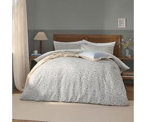 furn. Wylder Grace Leaf Duvet Cover Set - Matt Satin Jacquard Tonal Reverse Bedding (Mist Grey - King)