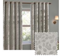 furn. Wylder Grace Leaf Eyelet Curtain Pair - Matt Satin Jacquard Room Darkening Curtains (Mist Grey - Width 229 x Drop 137cm)