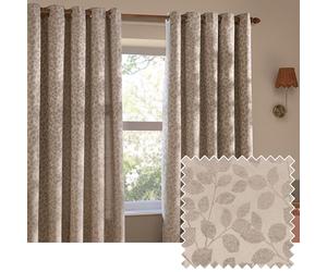 furn. Wylder Grace Leaf Eyelet Curtain Pair - Matt Satin Jacquard Room Darkening Curtains (Taupe - Width 229 x Drop 183cm)