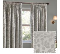 furn. Wylder Grace Leaf Pencil Pleat Curtain Pair - Matt Satin Jacquard Room Darkening Curtains (Mist Grey - Width 229 x Drop 183cm)
