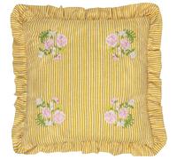 furn. Wylder Martha Ruffle Feather Filled Cushion - Country Cottage Floral Embroidered Striped Decorative Pillow (Yellow - 50x50cm)