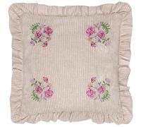 furn. Wylder Martha Ruffle Polyester Filled Cushion - Country Cottage Floral Embroidered Striped Decorative Pillow (Pink - 50x50cm)