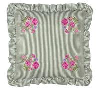 furn. Wylder Martha Ruffle Polyester Filled Cushion - Country Cottage Floral Embroidered Striped Decorative Pillow (Sage - 50x50cm)